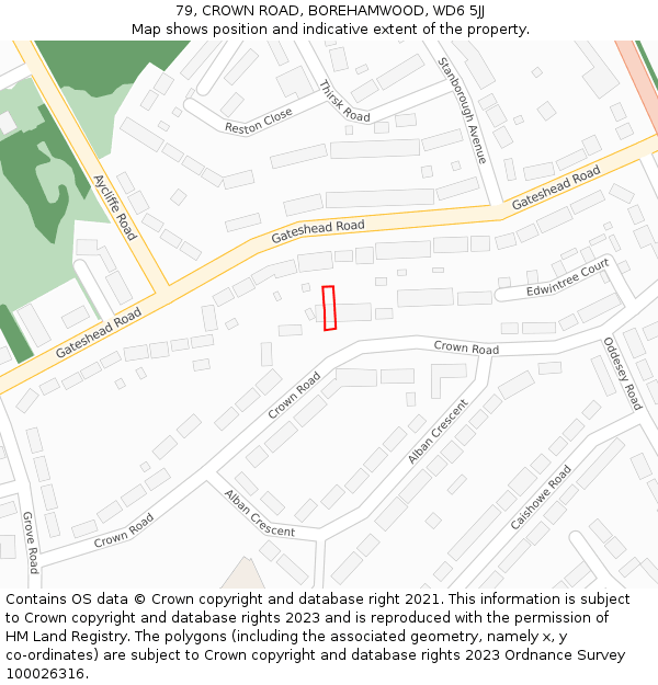 79, CROWN ROAD, BOREHAMWOOD, WD6 5JJ: Location map and indicative extent of plot