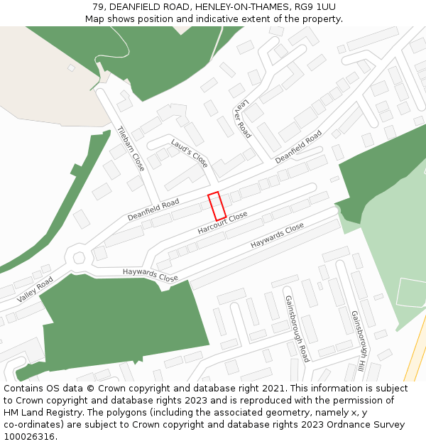 79, DEANFIELD ROAD, HENLEY-ON-THAMES, RG9 1UU: Location map and indicative extent of plot