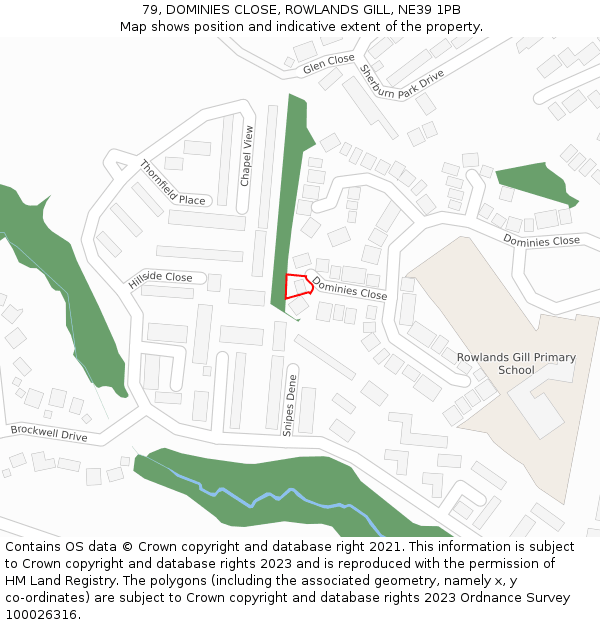 79, DOMINIES CLOSE, ROWLANDS GILL, NE39 1PB: Location map and indicative extent of plot