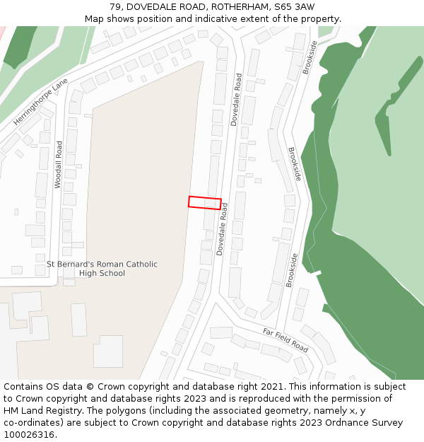 79, DOVEDALE ROAD, ROTHERHAM, S65 3AW: Location map and indicative extent of plot