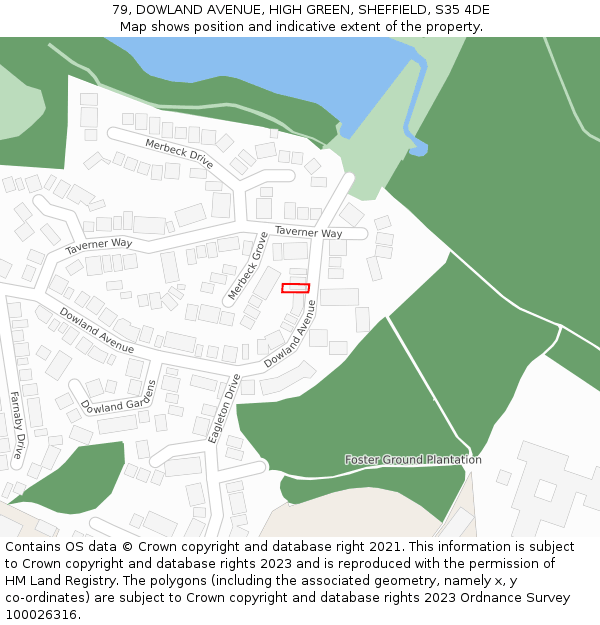 79, DOWLAND AVENUE, HIGH GREEN, SHEFFIELD, S35 4DE: Location map and indicative extent of plot