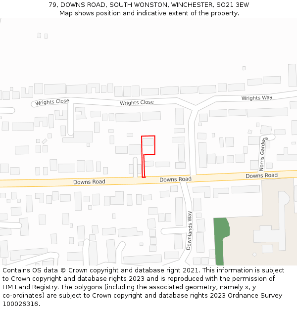 79, DOWNS ROAD, SOUTH WONSTON, WINCHESTER, SO21 3EW: Location map and indicative extent of plot