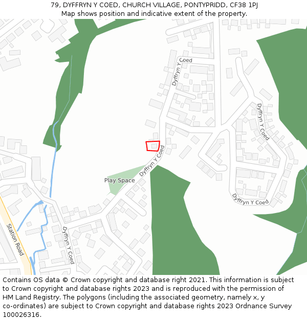 79, DYFFRYN Y COED, CHURCH VILLAGE, PONTYPRIDD, CF38 1PJ: Location map and indicative extent of plot