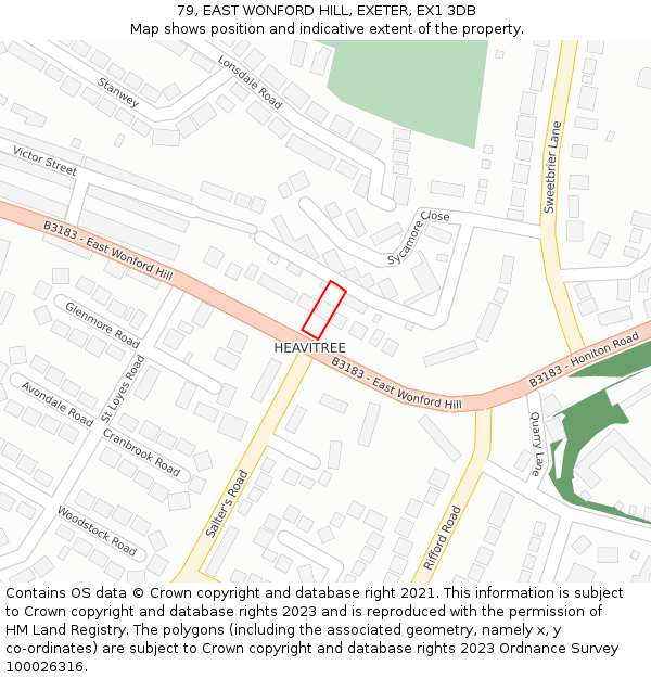 79, EAST WONFORD HILL, EXETER, EX1 3DB: Location map and indicative extent of plot