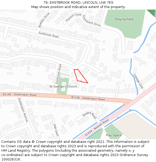 79, EASTBROOK ROAD, LINCOLN, LN6 7ES: Location map and indicative extent of plot