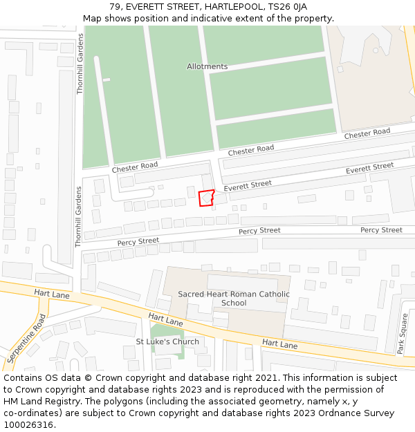 79, EVERETT STREET, HARTLEPOOL, TS26 0JA: Location map and indicative extent of plot