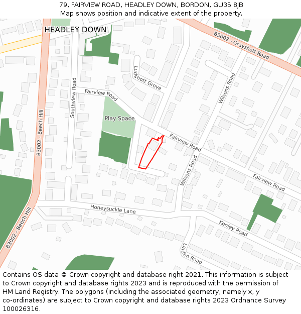 79, FAIRVIEW ROAD, HEADLEY DOWN, BORDON, GU35 8JB: Location map and indicative extent of plot