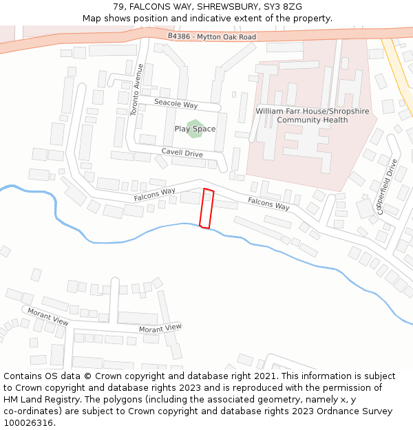 79, FALCONS WAY, SHREWSBURY, SY3 8ZG: Location map and indicative extent of plot