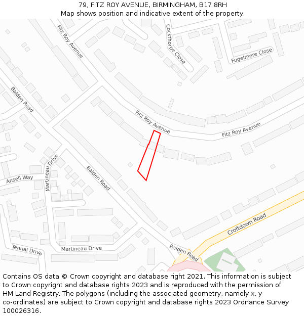 79, FITZ ROY AVENUE, BIRMINGHAM, B17 8RH: Location map and indicative extent of plot