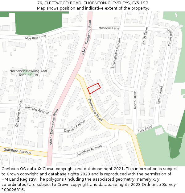 79, FLEETWOOD ROAD, THORNTON-CLEVELEYS, FY5 1SB: Location map and indicative extent of plot