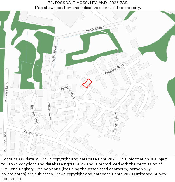 79, FOSSDALE MOSS, LEYLAND, PR26 7AS: Location map and indicative extent of plot