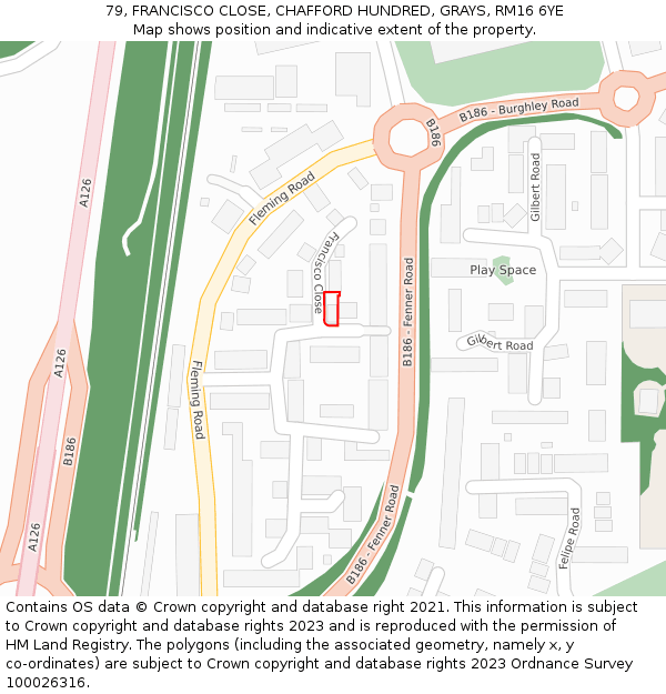 79, FRANCISCO CLOSE, CHAFFORD HUNDRED, GRAYS, RM16 6YE: Location map and indicative extent of plot