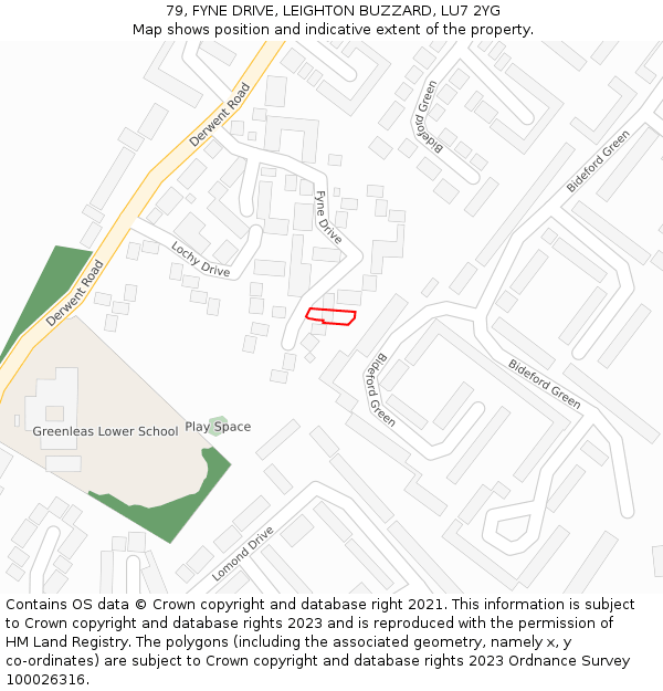 79, FYNE DRIVE, LEIGHTON BUZZARD, LU7 2YG: Location map and indicative extent of plot