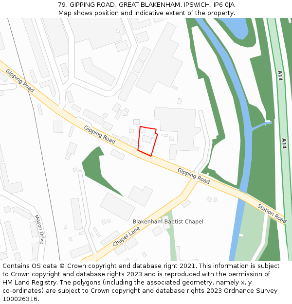 79, GIPPING ROAD, GREAT BLAKENHAM, IPSWICH, IP6 0JA: Location map and indicative extent of plot