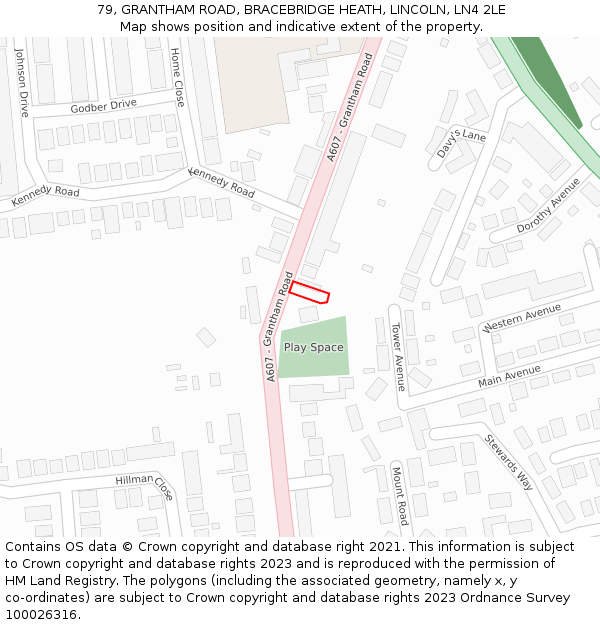79, GRANTHAM ROAD, BRACEBRIDGE HEATH, LINCOLN, LN4 2LE: Location map and indicative extent of plot