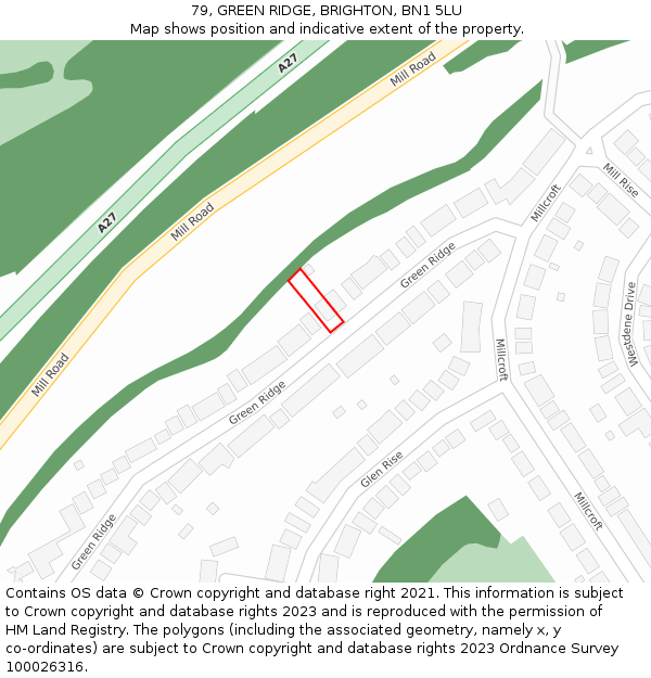 79, GREEN RIDGE, BRIGHTON, BN1 5LU: Location map and indicative extent of plot