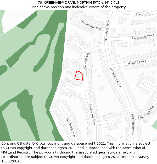 79, GREENVIEW DRIVE, NORTHAMPTON, NN2 7LE: Location map and indicative extent of plot