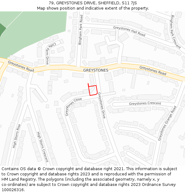 79, GREYSTONES DRIVE, SHEFFIELD, S11 7JS: Location map and indicative extent of plot