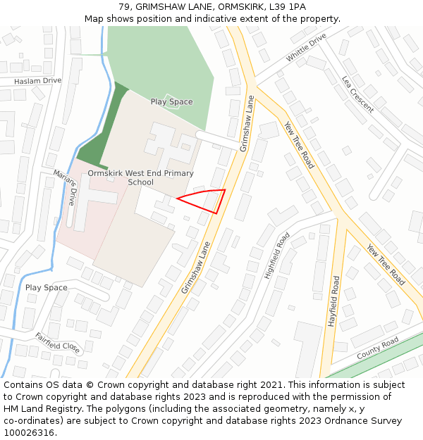 79, GRIMSHAW LANE, ORMSKIRK, L39 1PA: Location map and indicative extent of plot