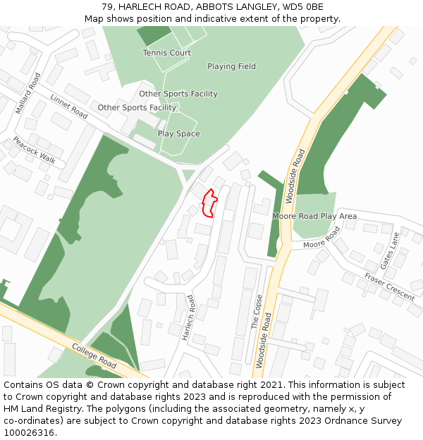 79, HARLECH ROAD, ABBOTS LANGLEY, WD5 0BE: Location map and indicative extent of plot