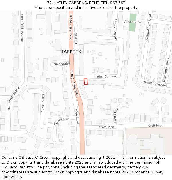 79, HATLEY GARDENS, BENFLEET, SS7 5ST: Location map and indicative extent of plot