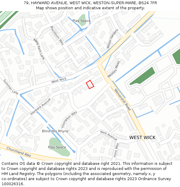 79, HAYWARD AVENUE, WEST WICK, WESTON-SUPER-MARE, BS24 7FR: Location map and indicative extent of plot