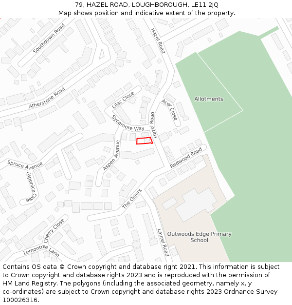 79, HAZEL ROAD, LOUGHBOROUGH, LE11 2JQ: Location map and indicative extent of plot