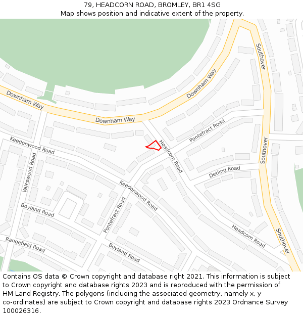 79, HEADCORN ROAD, BROMLEY, BR1 4SG: Location map and indicative extent of plot
