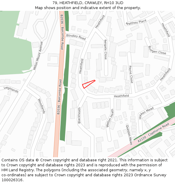 79, HEATHFIELD, CRAWLEY, RH10 3UD: Location map and indicative extent of plot