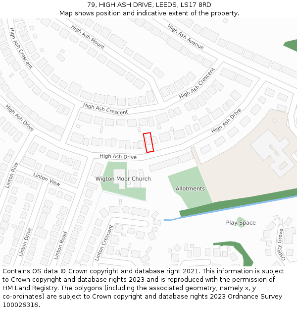 79, HIGH ASH DRIVE, LEEDS, LS17 8RD: Location map and indicative extent of plot