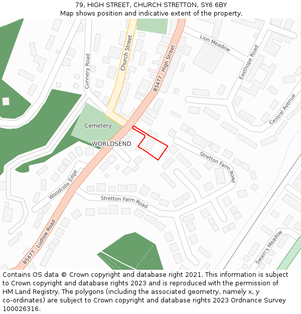 79, HIGH STREET, CHURCH STRETTON, SY6 6BY: Location map and indicative extent of plot