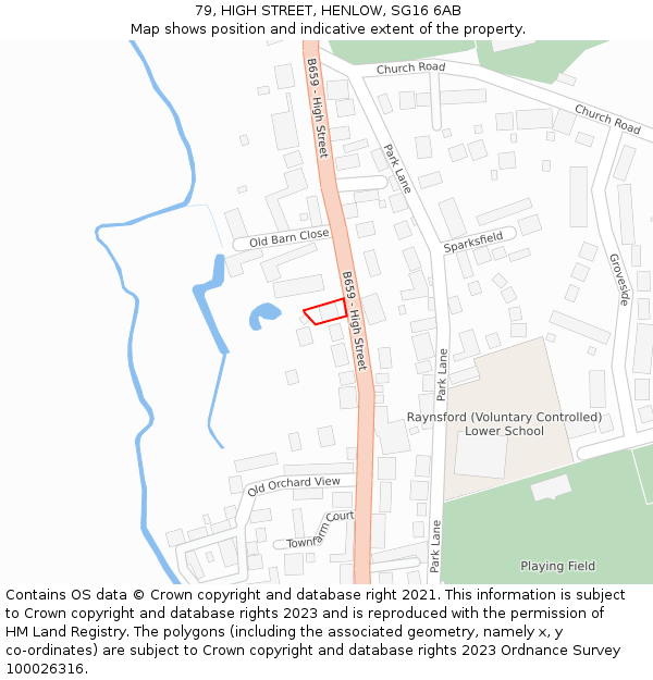 79, HIGH STREET, HENLOW, SG16 6AB: Location map and indicative extent of plot