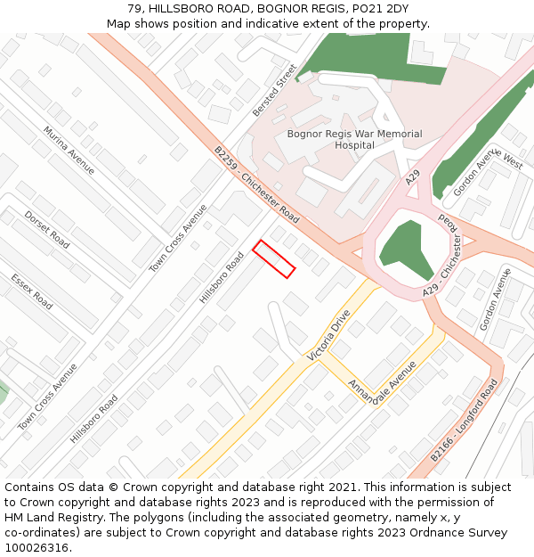 79, HILLSBORO ROAD, BOGNOR REGIS, PO21 2DY: Location map and indicative extent of plot