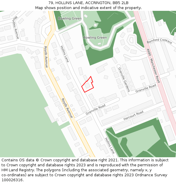 79, HOLLINS LANE, ACCRINGTON, BB5 2LB: Location map and indicative extent of plot
