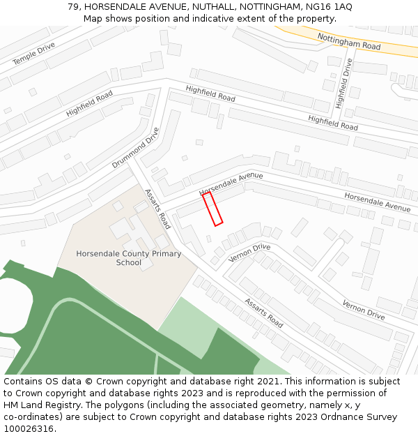 79, HORSENDALE AVENUE, NUTHALL, NOTTINGHAM, NG16 1AQ: Location map and indicative extent of plot
