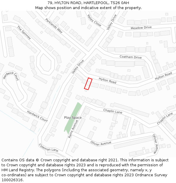 79, HYLTON ROAD, HARTLEPOOL, TS26 0AH: Location map and indicative extent of plot