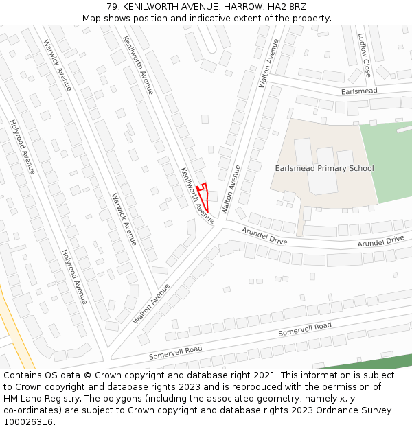 79, KENILWORTH AVENUE, HARROW, HA2 8RZ: Location map and indicative extent of plot