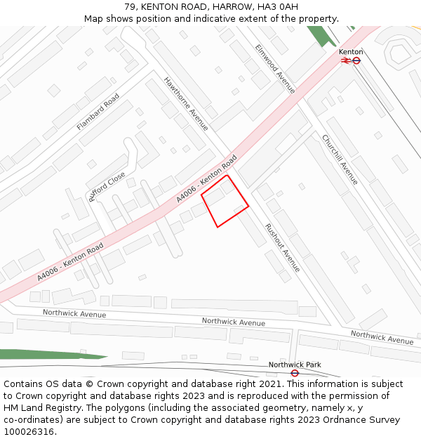 79, KENTON ROAD, HARROW, HA3 0AH: Location map and indicative extent of plot