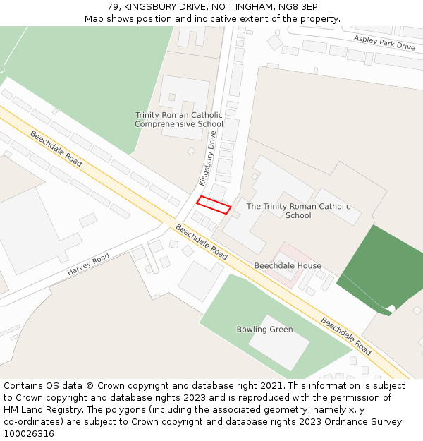 79, KINGSBURY DRIVE, NOTTINGHAM, NG8 3EP: Location map and indicative extent of plot