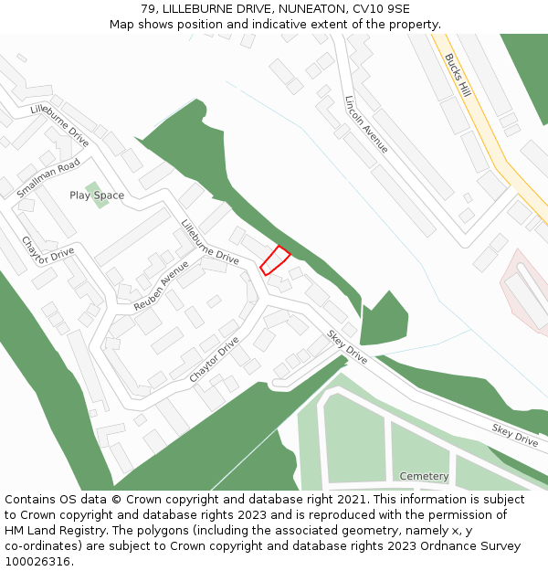 79, LILLEBURNE DRIVE, NUNEATON, CV10 9SE: Location map and indicative extent of plot