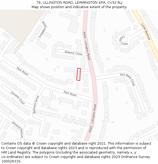 79, LILLINGTON ROAD, LEAMINGTON SPA, CV32 6LJ: Location map and indicative extent of plot