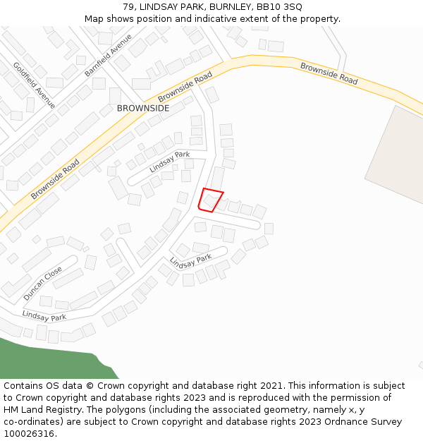 79, LINDSAY PARK, BURNLEY, BB10 3SQ: Location map and indicative extent of plot
