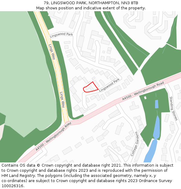 79, LINGSWOOD PARK, NORTHAMPTON, NN3 8TB: Location map and indicative extent of plot