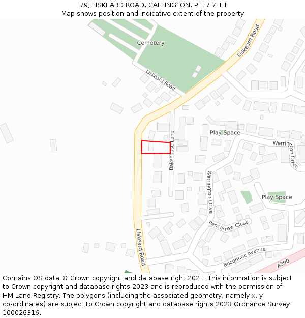79, LISKEARD ROAD, CALLINGTON, PL17 7HH: Location map and indicative extent of plot