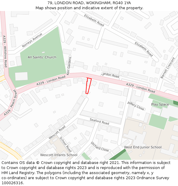 79, LONDON ROAD, WOKINGHAM, RG40 1YA: Location map and indicative extent of plot