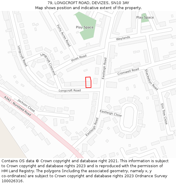 79, LONGCROFT ROAD, DEVIZES, SN10 3AY: Location map and indicative extent of plot