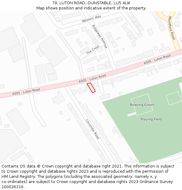 79, LUTON ROAD, DUNSTABLE, LU5 4LW: Location map and indicative extent of plot