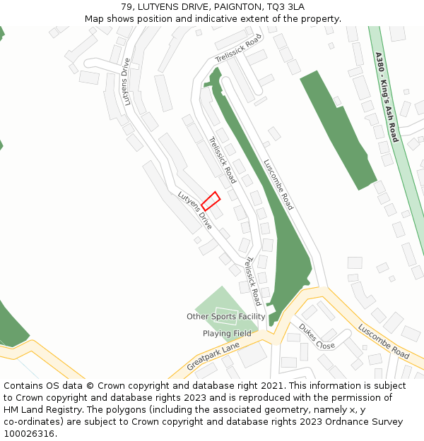 79, LUTYENS DRIVE, PAIGNTON, TQ3 3LA: Location map and indicative extent of plot