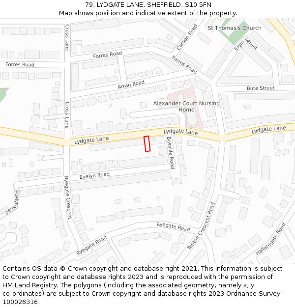 79, LYDGATE LANE, SHEFFIELD, S10 5FN: Location map and indicative extent of plot