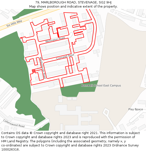 79, MARLBOROUGH ROAD, STEVENAGE, SG2 9HJ: Location map and indicative extent of plot